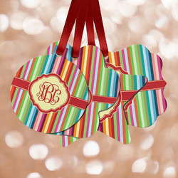 Retro Vertical Stripes Metal Ornaments - Double Sided w/ Monogram