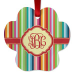 Retro Vertical Stripes Metal Paw Ornament - Double Sided w/ Monogram
