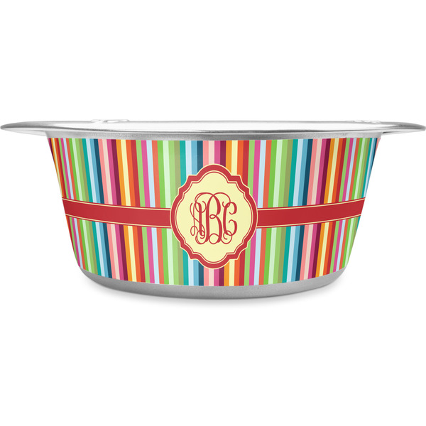 Custom Retro Vertical Stripes Stainless Steel Dog Bowl (Personalized)