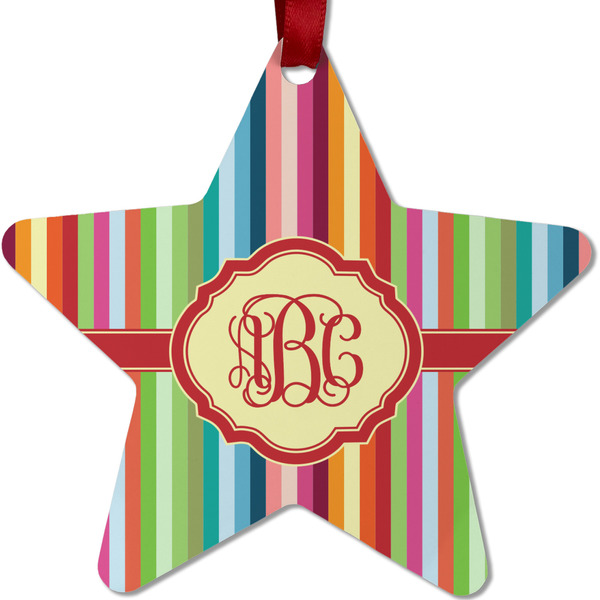 Retro Vertical Stripes Metal Star Ornament - Front