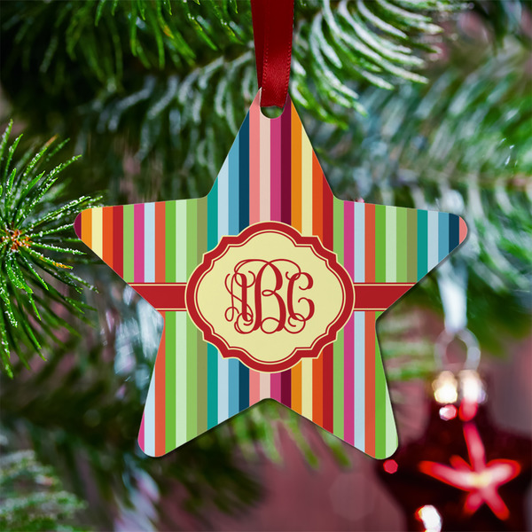 Retro Vertical Stripes Metal Star Ornament - Lifestyle