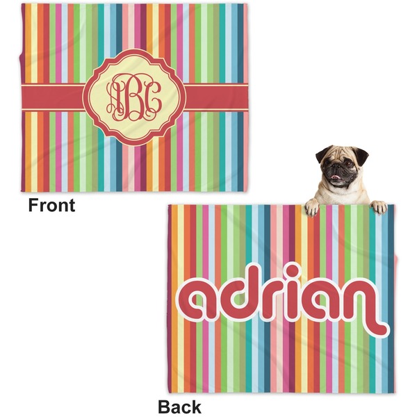Retro Vertical Stripes Microfleece Dog Blanket - Large- Front & Back