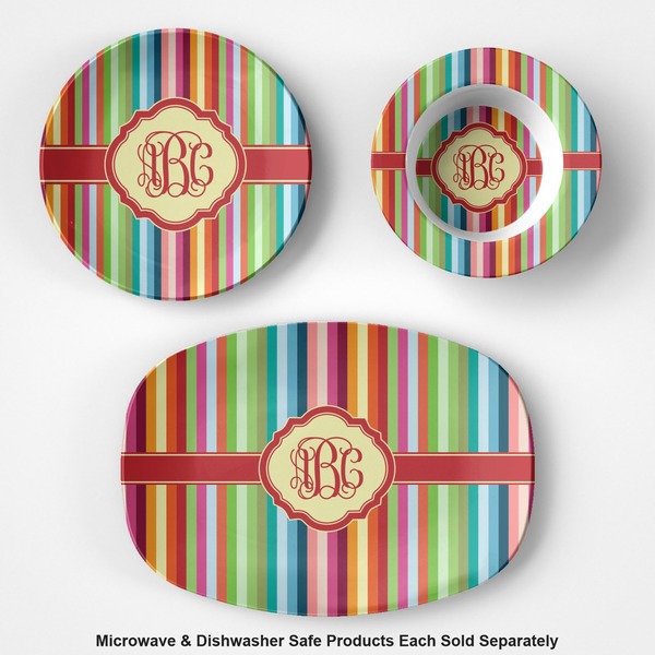 Retro Vertical Stripes Microwave & Dishwasher Safe CP Plastic Dishware - Group
