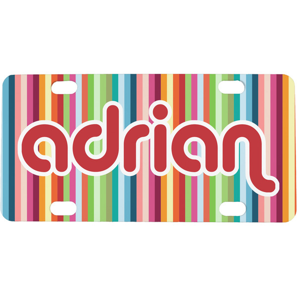 Custom Retro Vertical Stripes Mini / Bicycle License Plate (4 Holes) (Personalized)