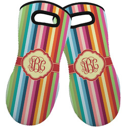 Retro Vertical Stripes Neoprene Oven Mitts - Set of 2 w/ Monogram