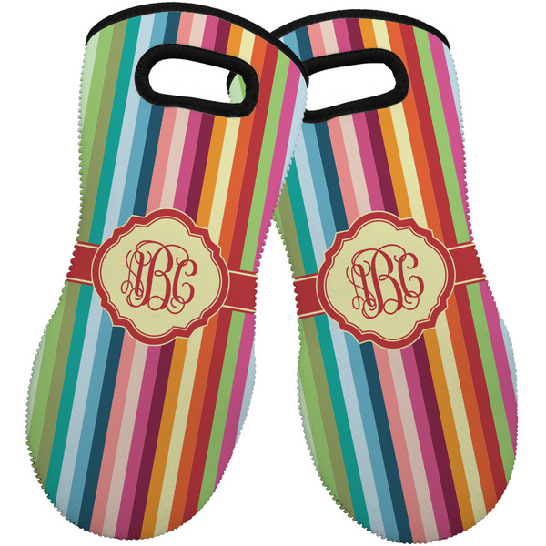 Retro Vertical Stripes Neoprene Oven Mitt -Set of 2 - Front