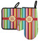 Retro Vertical Stripes Left Oven Mitt & Pot Holder Set w/ Monogram