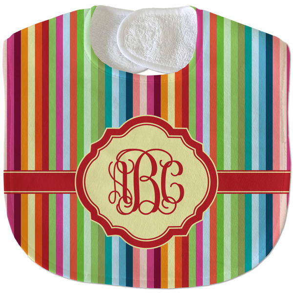 Custom Retro Vertical Stripes Velour Baby Bib w/ Monogram