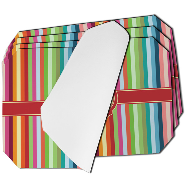 Custom Retro Vertical Stripes Dining Table Mat - Octagon - Set of 4 (Single-Sided) w/ Monogram