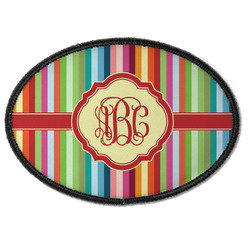 Retro Vertical Stripes Iron On Oval Patch w/ Monogram