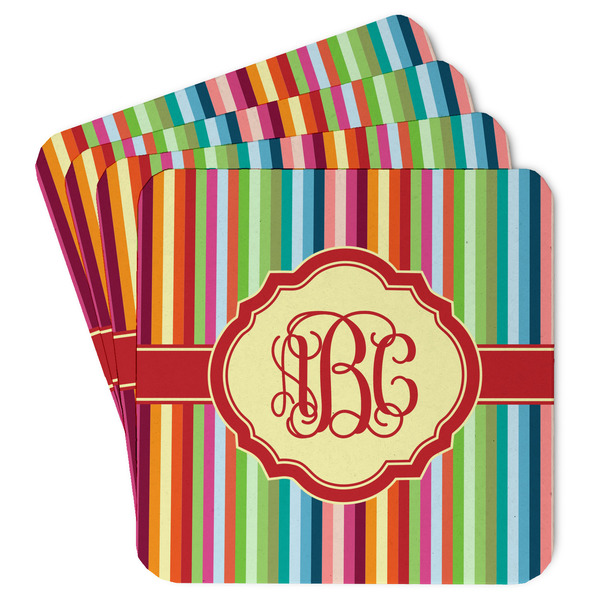 Custom Retro Vertical Stripes Paper Coasters w/ Monograms