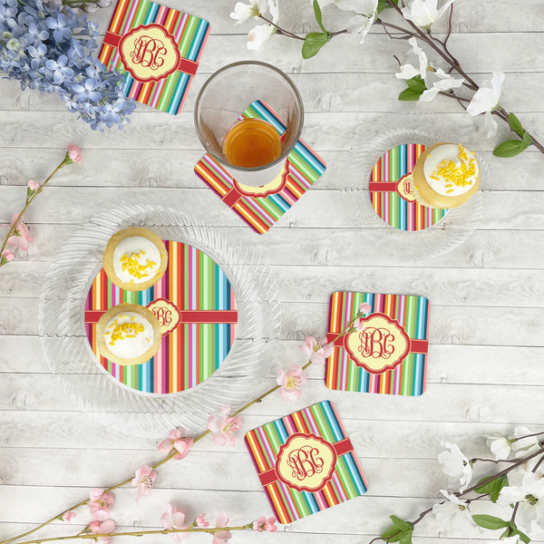 Retro Vertical Stripes Paper Coasters - In Context