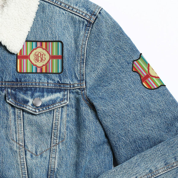 Retro Vertical Stripes Patches Lifestyle Jean Jacket Detail