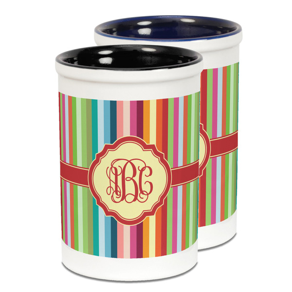 Custom Retro Vertical Stripes Ceramic Pencil Holder - Large