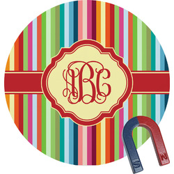 Retro Vertical Stripes Round Fridge Magnet (Personalized)