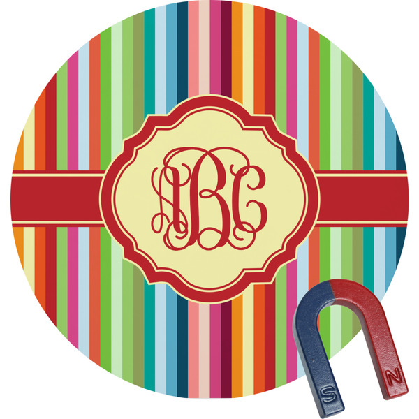 Custom Retro Vertical Stripes Round Fridge Magnet (Personalized)