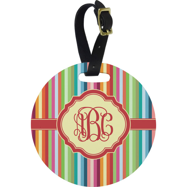 Custom Retro Vertical Stripes Plastic Luggage Tag - Round (Personalized)