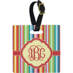 Retro Vertical Stripes Plastic Luggage Tag - Square w/ Monogram