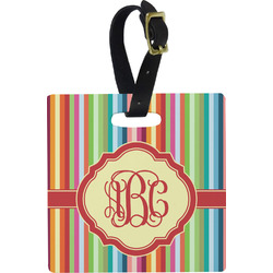 Retro Vertical Stripes Plastic Luggage Tag - Square w/ Monogram