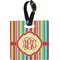 Retro Vertical Stripes Plastic Luggage Tag - Square w/ Monogram