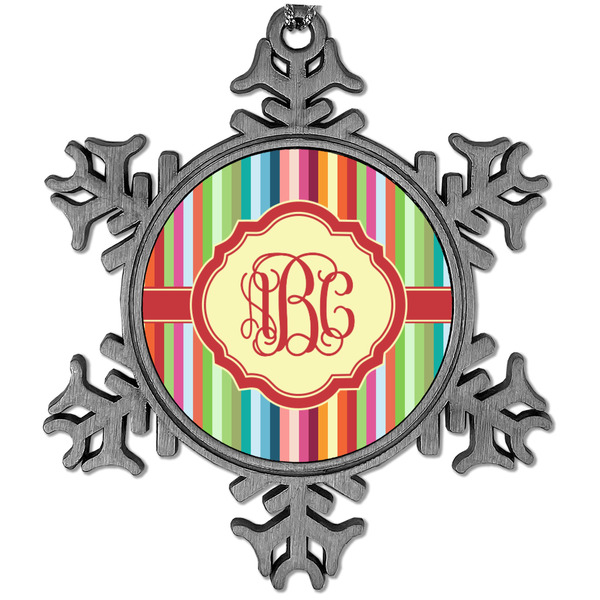 Custom Retro Vertical Stripes Vintage Snowflake Ornament (Personalized)