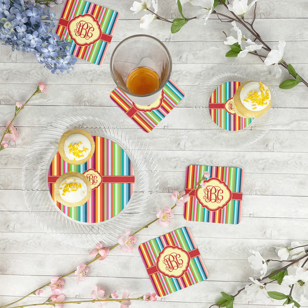 Retro Vertical Stripes Plastic Party Appetizer & Dessert Plates - In Context