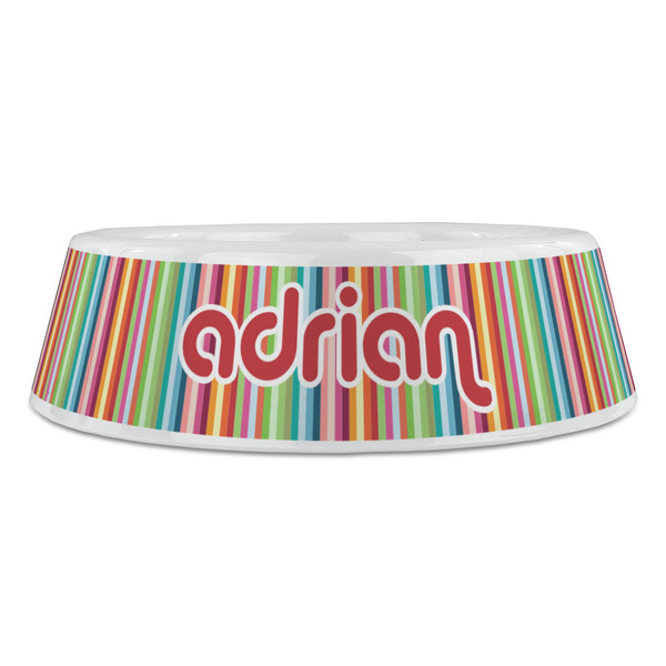Retro Vertical Stripes Plastic Pet Bowls - Large - FRONT
