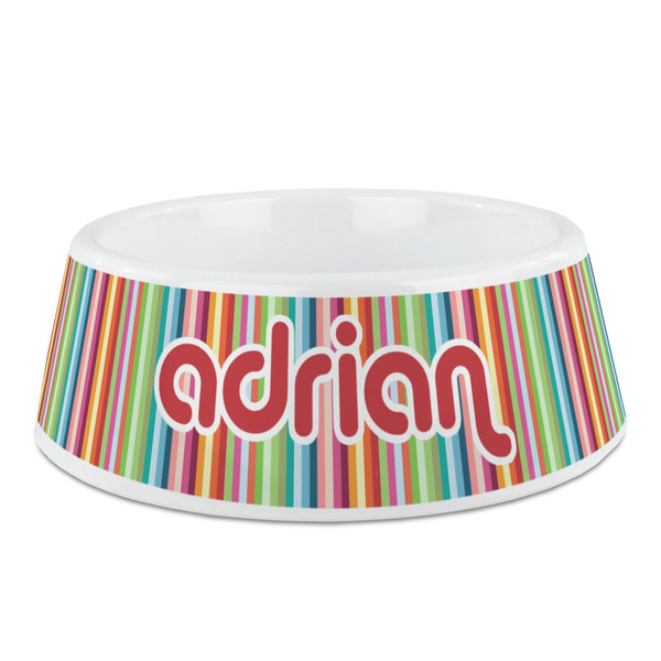 Custom Retro Vertical Stripes Plastic Dog Bowl - Medium (Personalized)