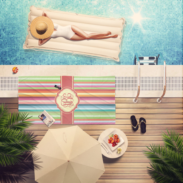 Retro Vertical Stripes Pool Towel Lifestyle
