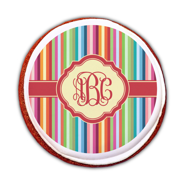 Retro Vertical Stripes Printed Icing Circle - Medium - On Cookie