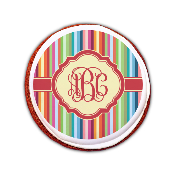 Retro Vertical Stripes Printed Icing Circle - Small - On Cookie
