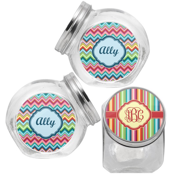 Retro Vertical Stripes Puppy Treat Jar - Top Left Right