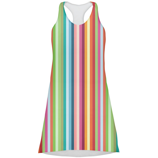 Custom Retro Vertical Stripes Racerback Dress - Small
