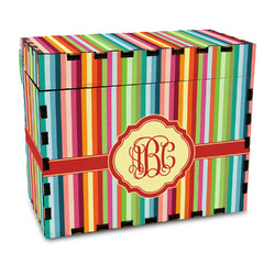 Retro Vertical Stripes Wood Recipe Box - Full Color Print (Personalized)