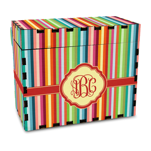 Custom Retro Vertical Stripes Wood Recipe Box - Full Color Print (Personalized)