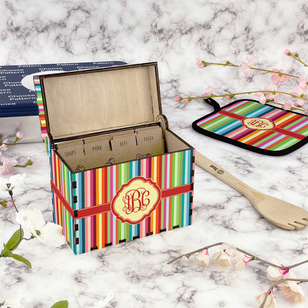 Retro Vertical Stripes Recipe Box - Full Color - In Context