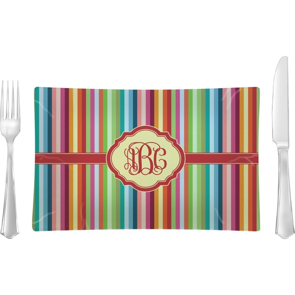 Custom Retro Vertical Stripes Glass Rectangular Lunch / Dinner Plate (Personalized)