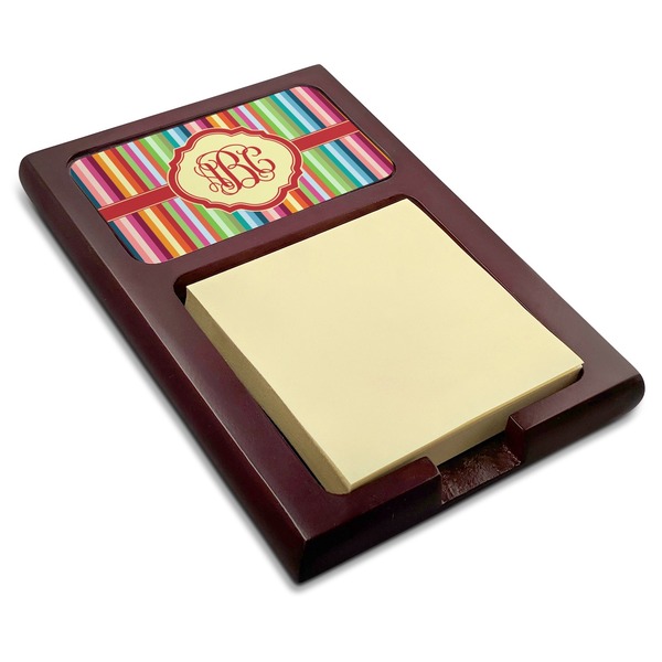 Custom Retro Vertical Stripes Red Mahogany Sticky Note Holder (Personalized)