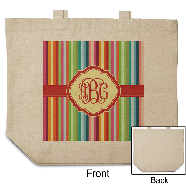 Retro Vertical Stripes Reusable Cotton Grocery Bag - Front & Back View