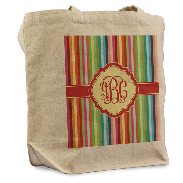 Custom Retro Vertical Stripes Reusable Cotton Grocery Bag (Personalized)