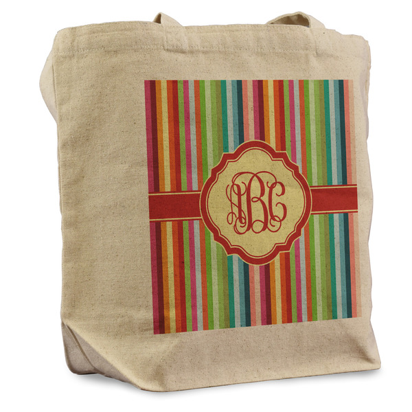 Custom Retro Vertical Stripes Reusable Cotton Grocery Bag - Single (Personalized)