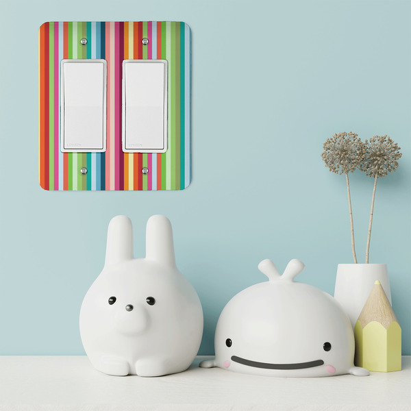 Retro Vertical Stripes Rocker Light Switch Covers - Double - IN CONTEXT