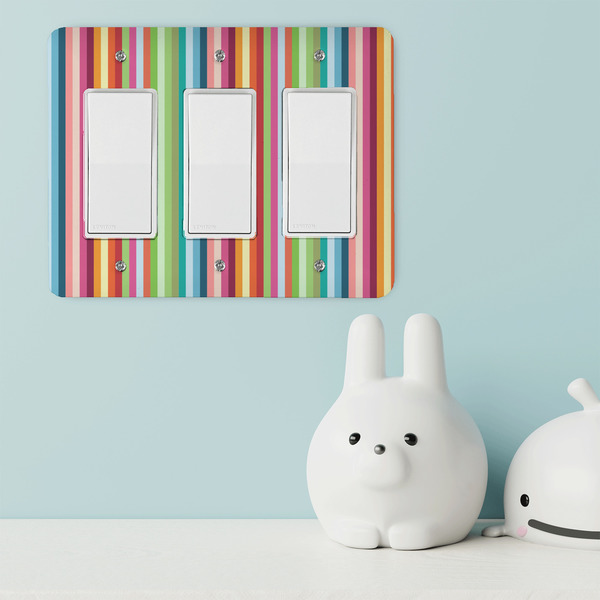 Retro Vertical Stripes Rocker Light Switch Covers - Triple - IN CONTEXT