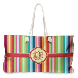 Retro Vertical Stripes Large Tote Bag with Rope Handles (Personalized)