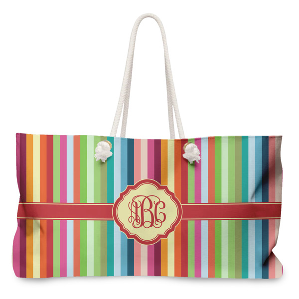 Custom Retro Vertical Stripes Large Tote Bag with Rope Handles (Personalized)