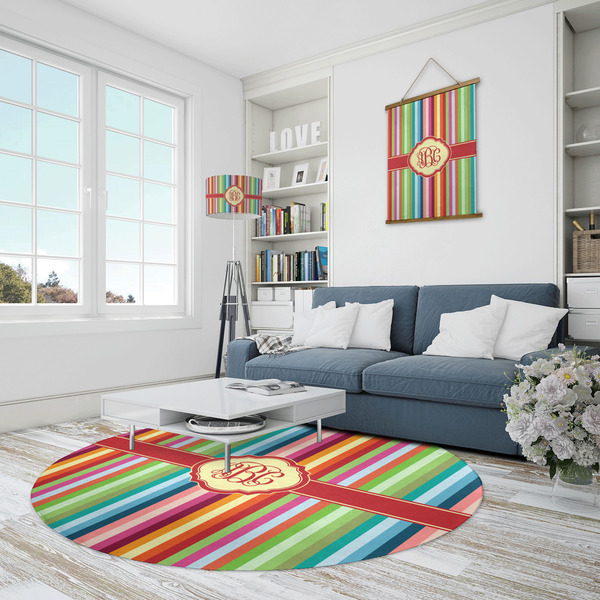 Retro Vertical Stripes Round Area Rug - IN CONTEXT