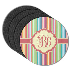 Retro Vertical Stripes Round Rubber Backed Coasters - Set of 4 (Personalized)