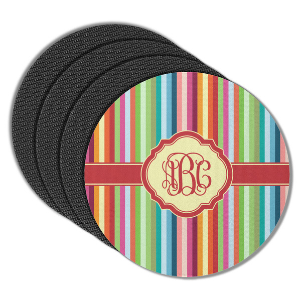 Custom Retro Vertical Stripes Round Rubber Backed Coasters - Set of 4 (Personalized)