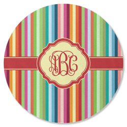 Retro Vertical Stripes Round Rubber Backed Coaster (Personalized)