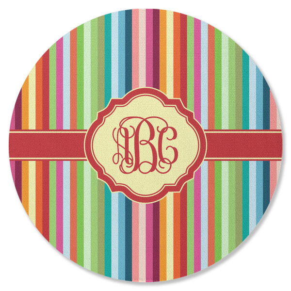 Custom Retro Vertical Stripes Round Rubber Backed Coaster (Personalized)